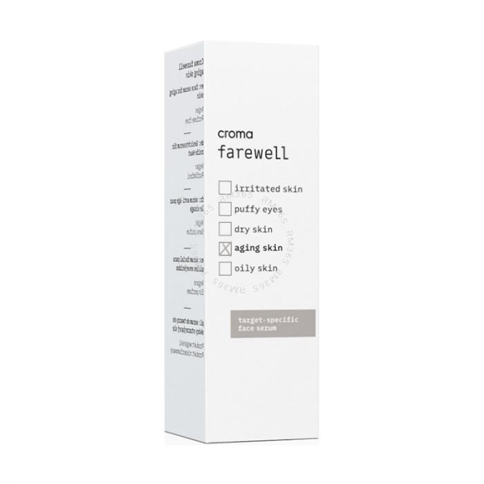 Farewell aging skin is enriched with Hyaluronic Acid and Madecassoside to keep the skin hydrated and to improve the suppleness and firmness of the skin. Marine ferment extract and a plant derived alternative to Retinol are known for anti-aging effects and