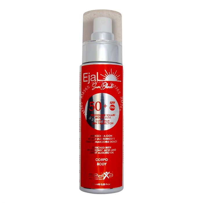 Ejal 50+ Sun Block Body 100ml offers comprehensive protection against harmful UV rays. Formulated with SPF 50+, it shields your skin from sun damage, preventing premature aging and sunburns. This lightweight yet effective sunblock is specially crafted for