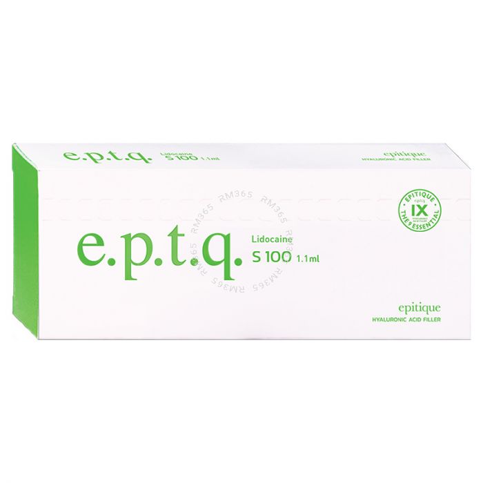 E.p.t.q S 100 is a highly purified hyaluronic acid filler with a very low density optimizing the injection pressure to ensure a smoother treatment. E.P.T.Q S100 contains lidocaine minimizing the pain for the patient.