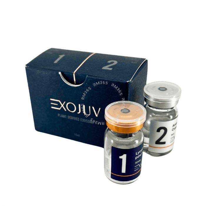 Exojuv Exosomes Characteristics, Plant Based, derived from centella asiatica. More than 5 billion exosomes per vial of 50mg of lyophilised powder. Impressive antioxidant, anti-inflammatory and regenerative action