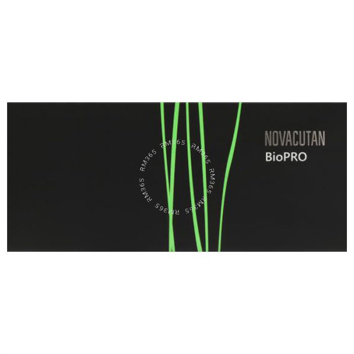 Novacutan BioPro hyaluronic acid has good biocompatibility and affinity for water molecules, but it is a soluble polymer that is rapidly eliminated when injected into normal skin. Consequently, the cross-linked hyaluronic acid gel completely degrades over