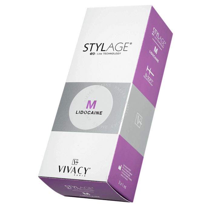 Stylage® Bi-Soft M Lidocaine is a cross-linked hyaluronic acid with 0.3% of Lidocaine is used in the mid to deep dermis for filling of medium to deep nasolabial folds, smoothing of wrinkled and sagging areas, marionette lines, cheek wrinkles, hollow templ