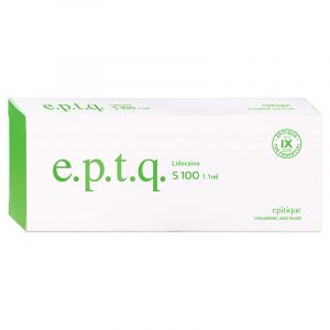 E.p.t.q S 100 is a highly purified hyaluronic acid filler with a very low density optimizing the injection pressure to ensure a smoother treatment. E.P.T.Q S100 contains lidocaine minimizing the pain for the patient.